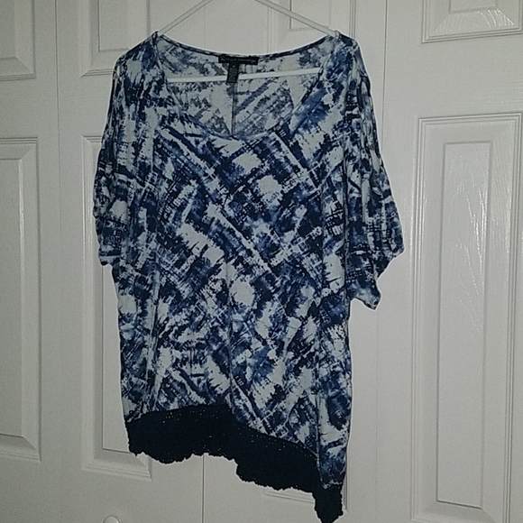 Women's Blues Off Shoulder Slit Sleeve Blouse - Picture 1 of 7